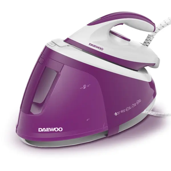 Daewoo Statie de calcat cu cu aburi Daewoo DSS240, 2400W, capacitate rezervor 1800 ml, talpa ceramica, jet abur 240 g/min, debit abur continuu:120 g/min, Alb-Mov