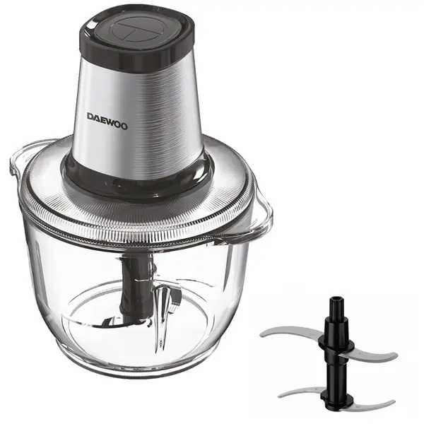 Daewoo Tocator Daewoo DMCH50X, 500 W, capacitate 2 l, functie pulse, numar lame 4 din inox, sistem siguranta recipient,Transparent-Negru
