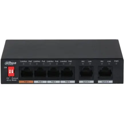 Dahua Switch 4 porturi Dahua PFS3006-4ET-36, 10/100 Mbps, 1.2 Gbps, 0.89 Mpps, PoE
