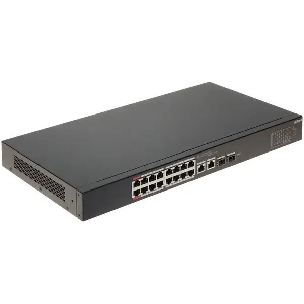 Dahua Switch Dahua CS4218-16ET-240, cu management, 16 porturi FastEthernet, 2 porturi GigaEthernet, 2 porturi SFP, PoE, Negru