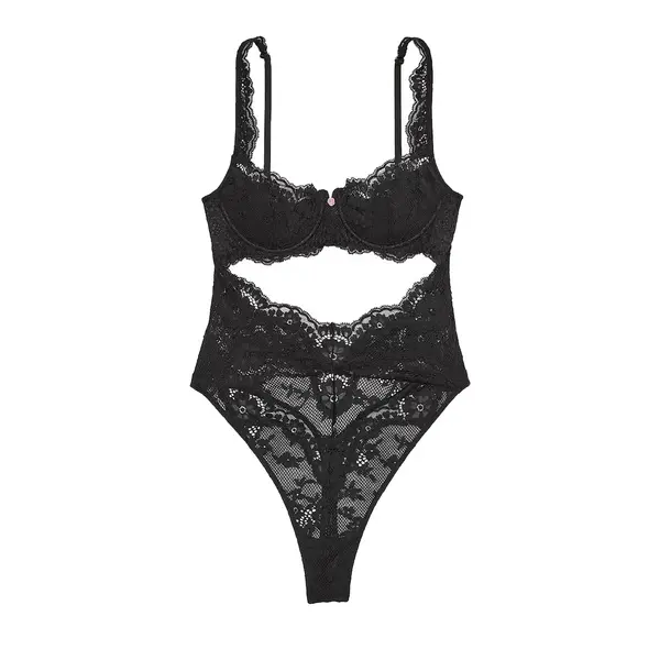 Dare to dream lace uplift balconette teddy - black M