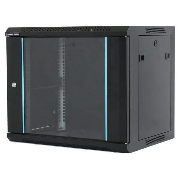 Dateup Cabinet metalic DATEUP MP.6415.9001 15U, Wall mount, 600 x 450, Glass door, Panouri laterale detasabile, Negru