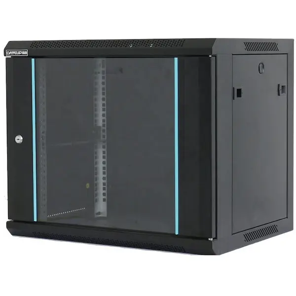 Dateup Cabinet metalic de perete Dateup MP.6606.9001, 6U 600 x 600 mm, usa din sticla, panouri detasabile securizate, capacitate 70 kg, negru