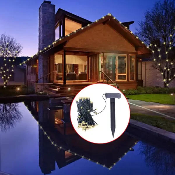 Decoratiune de craciun instalatie lumini solare cu led-uri, alb cald