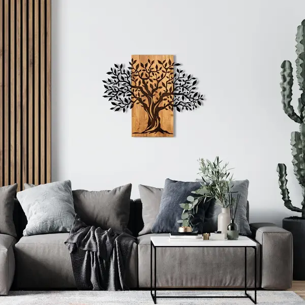 Decoratiune de perete lemn Copacul Familia, Negru, 72x58 cm