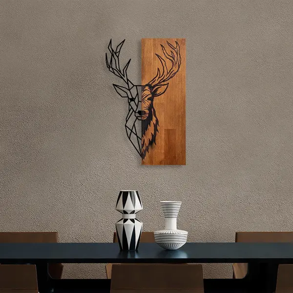 Decoratiune de perete lemn Red Deer 1, Nuc, 58x36 cm