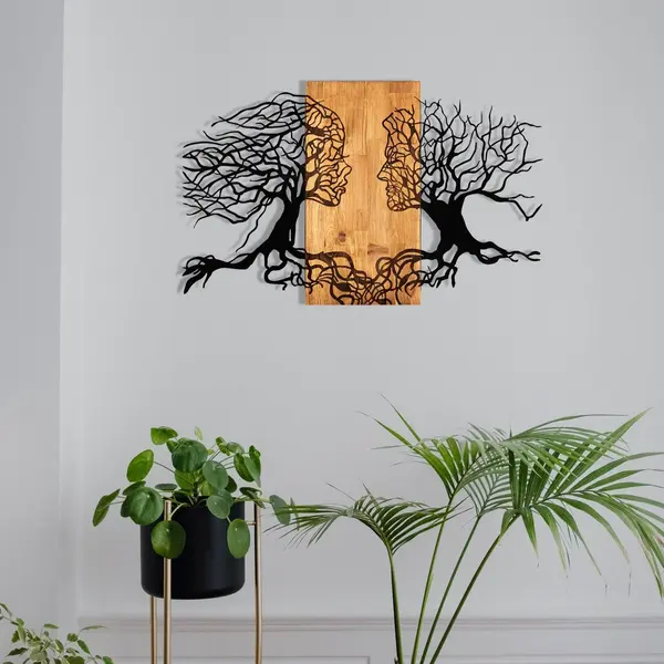 Decoratiune de perete lemn Reincarnare, Negru, 92x58 cm