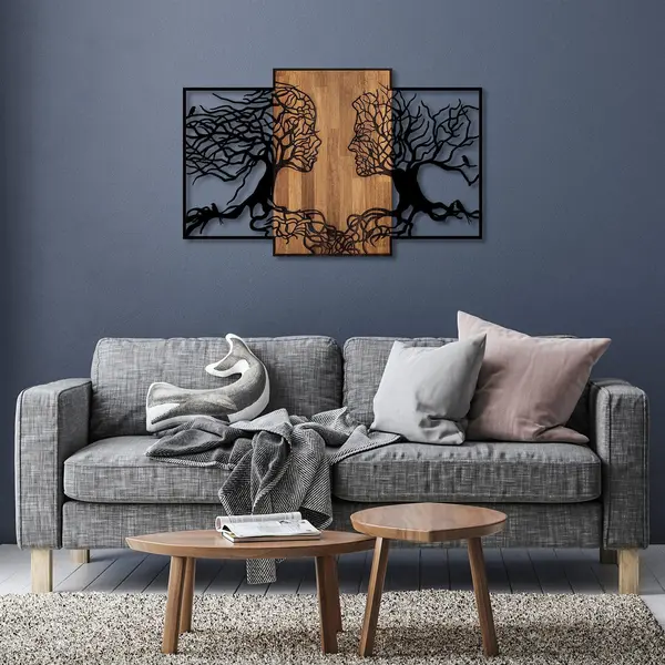 Decoratiune de perete lemn Tree Love - 312, Negru, 79x125 cm