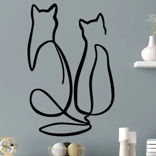 Decoratiune de perete Metal Couple Cat Love, Negru, 48x72 cm