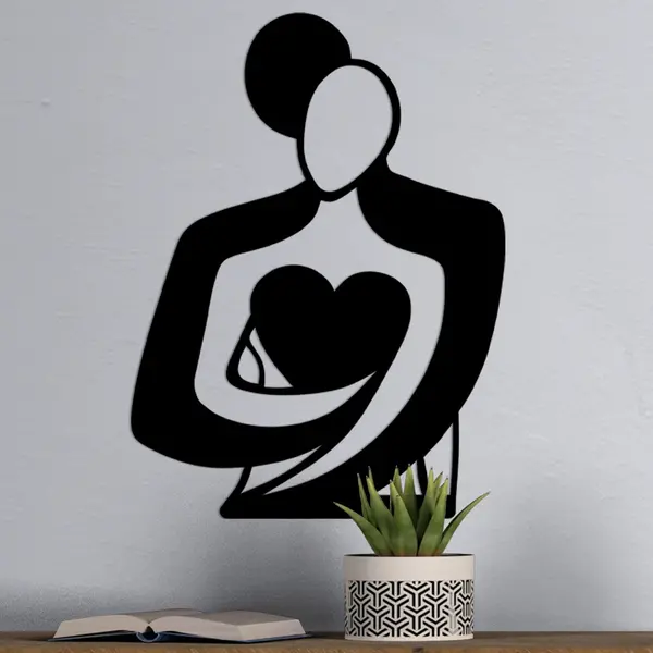 Decoratiune de perete Metal Love, Negru, 52x70 cm