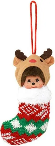 Decorațiune de pluș Monchhichi - Ren de Crăciun, 10 cm