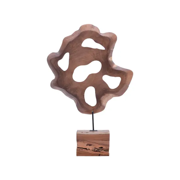 Decoratiune masa Strab lemn Natural de tec si metal, 55x10x80 cm