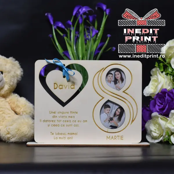 Decoratiune Personalizata 8 Martie DL8 Lemn natur, 20x25cm