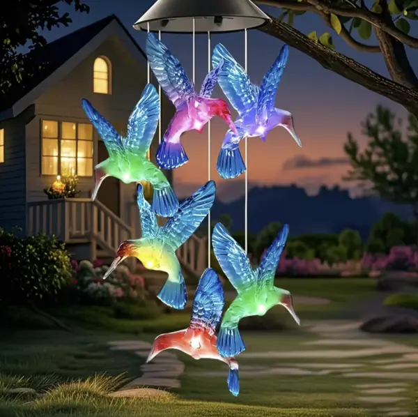 Decoratiune solara cu joc de lumini, 6 colibri LED