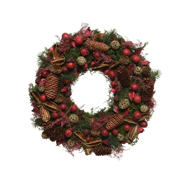 Decoratiune - Wreath Grass Pinecones and Nuts - Green-Red | Kaemingk