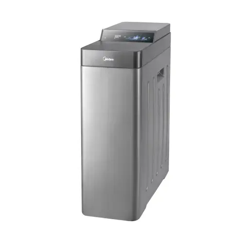 Dedurizator de apa de uz casnic Midea QS2476-180, capacitate 18L, debit 2000L/h, putere 5W, afisaj LED, capacitate rezervor de sare 58L, Capacitate rezervor de rasina 20L (Gri)