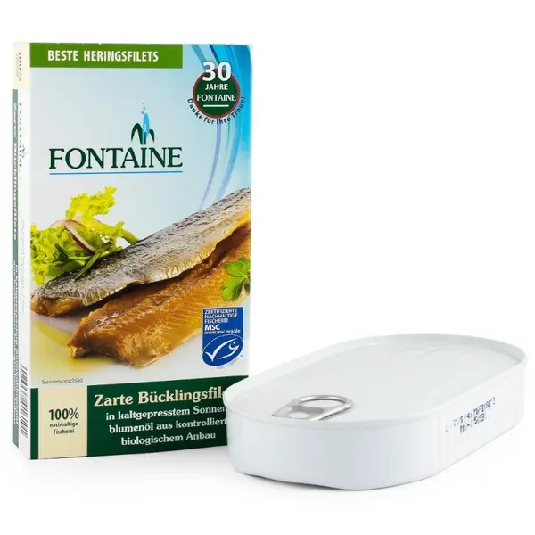 Delicatesa din File de Hering Afumat, in Ulei Bio de Floarea Soarelui, Fontaine, 190 g
