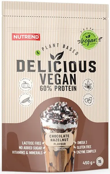 Delicious Vegan Protein, ciocolată cu alune, 450 g, Nutrend
