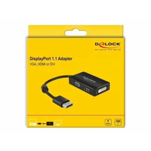 Delock Adaptor Delock 62656, Mini DisplayPort male - VGA/HDMI/DVI female, Negru