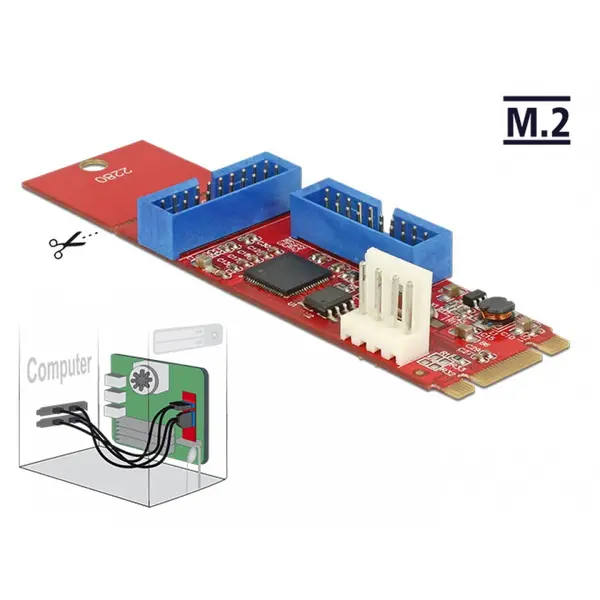 Delock Adaptor M.2 Key B+M la 2 x USB 3.0 Pin Header, Delock 62843