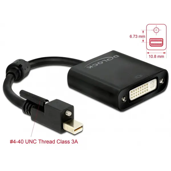 Delock Adaptor mini Displayport 1.2 la DVI prindere cu surub T-M 4K Activ, Delock 62639