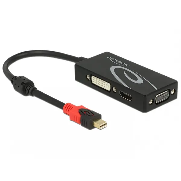Delock Adaptor mini Displayport 1.2 la VGA / HDMI / DVI 4K Pasiv Negru T-M, Delock 62855