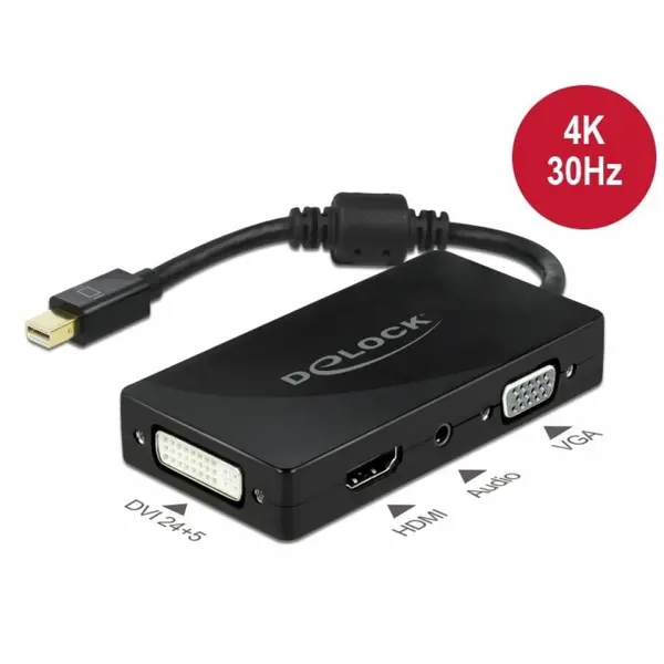 Delock Adaptor pasiv Mini DisplayPort 1.2 la VGA / HDMI / DVI / Audio Negru, Delock 62073