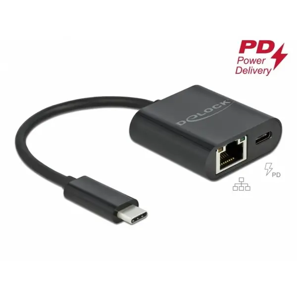Delock Adaptor USB 3.2 Gen 1-C la Gigabit LAN cu PD, Delock 66644
