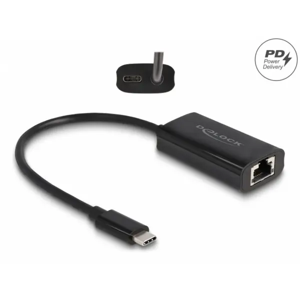 Delock Adaptor USB 3.2 Gen1 type C la Gigabit LAN + PD 100W, Delock 61026