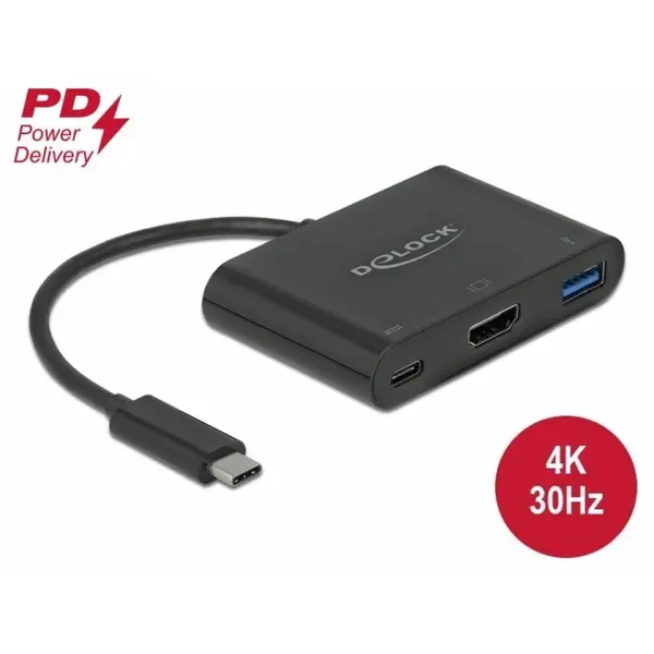 Delock Adaptor USB-C 3.1 la HDMI 4K@30 Hz + 1 x USB-A BC1.2 + 1 x USB-C PD (Power Delivery), Delock 64091
