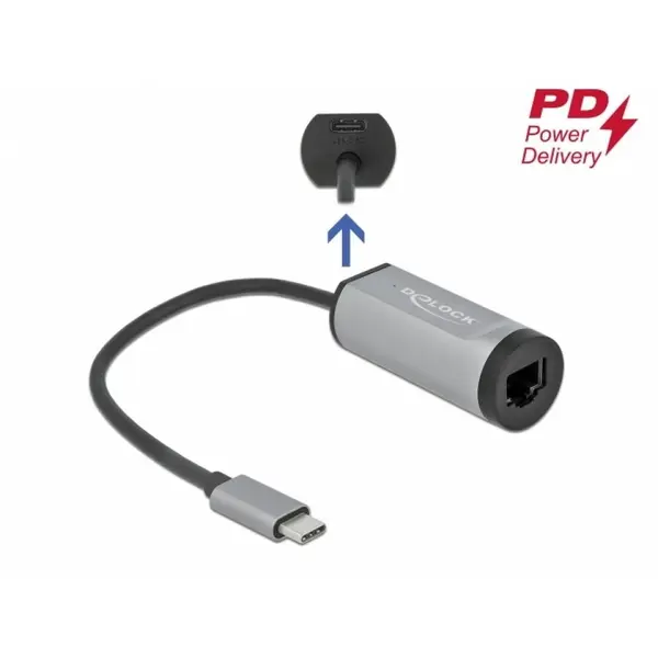 Delock Adaptor USB-C 3.2 Gen 1 la Gigabit + USB-C PD, Delock 64116