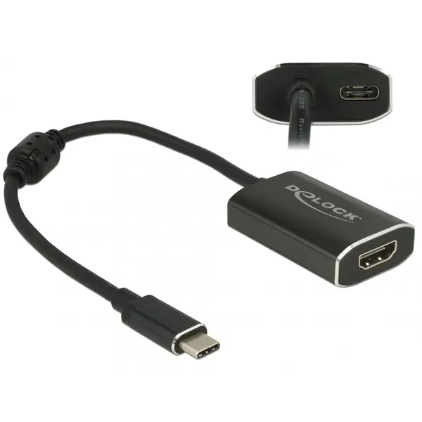 Delock Adaptor USB-C la HDMI (DP Alt Mode) 4K 60 Hz T-M cu PD (Power delivery), Delock 62988