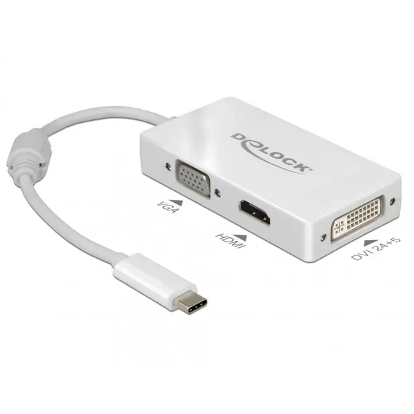 Delock Adaptor USB-C la VGA / HDMI / DVI T-M alb, Delock 63924