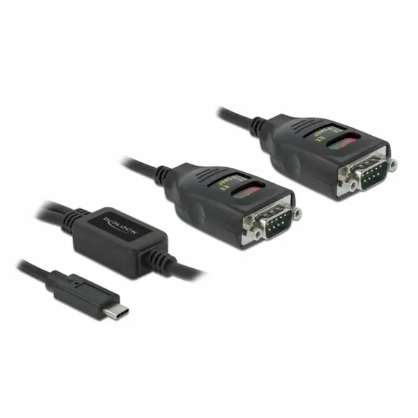 Delock Adaptor USB Type-C la 2 x Serial RS-232 DB9 FTDI cu protectie 15 kV ESD, Delock 90494