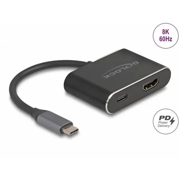 Delock Adaptor USB type C la HDMI (DP Alt Mode) 8K HDR + PD 100W, Delock 64199