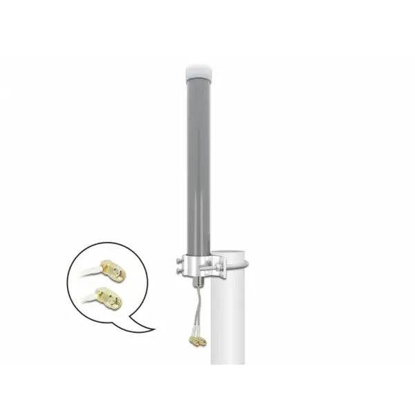 Delock Antena exterior Multiband LTE WLAN 2.4 GHz 1 x SMA plug 1 x RP-SMA plug 2 - 3 dBi 2 x 20cm omnidirectional, Delock 12694