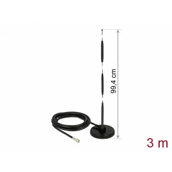 Delock Antena GSM (Lora) SMA plug 7 dBi fixa omnidirectionala cu baza magnetica RG-58 3m exterior, Delock 12432