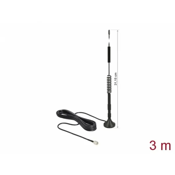 Delock Antena LTE pentru exterior SMA plug 5 dBi fixa omnidirectionala cu baza magnetica si cablu RG-174 3m, Delock 12417