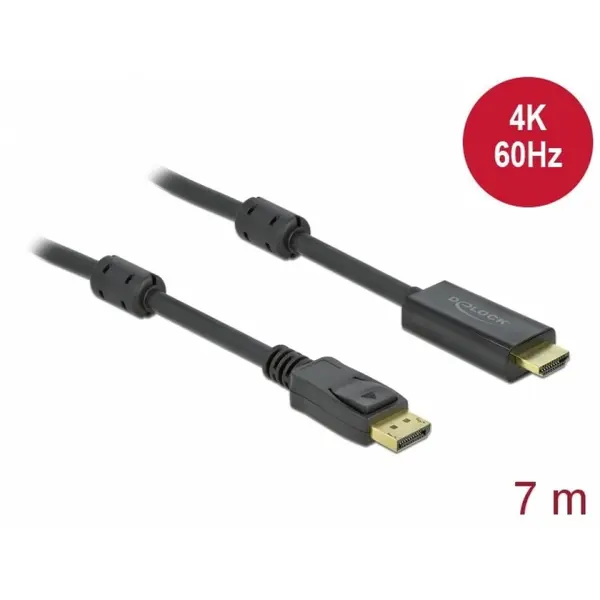 Delock Cablu activ Delock 85959, DisplayPort 1.2 la HDMI, 4K, 60Hz, lungime 7 m, Negru