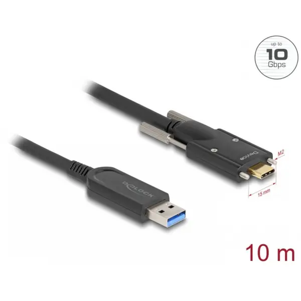 Delock Cablu activ optic USB 3.2 Gen1-A la USB type C cu suruburi T-T 10m, Delock 83206