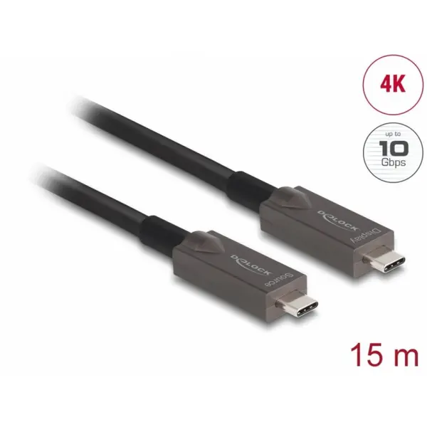 Delock Cablu activ optic USB 3.2 Gen2 Type C 4K144Hz/60W T-T 15m, Delock 84179