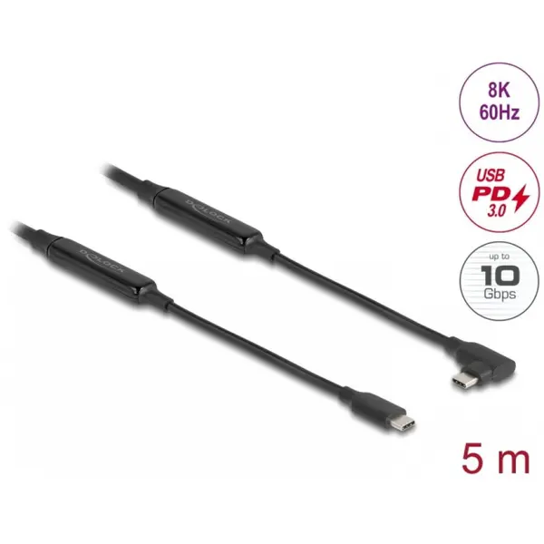 Delock Cablu activ USB 10 Gbps type C 8K60Hz/PD 60W E-Marker drept/unghi 5m, Delock 81196