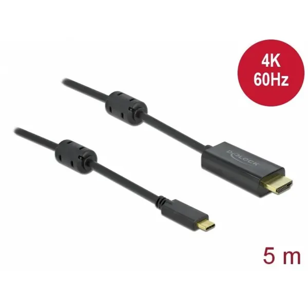 Delock Cablu activ USB Type-C la HDMI (DP Alt Mode) 4K60Hz T-T 5m Negru, Delock 85972