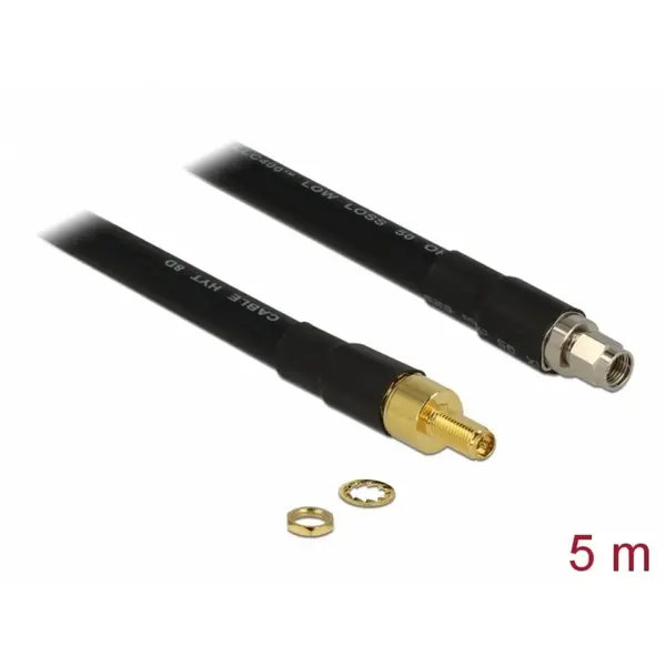 Delock Cablu antena RP-SMA plug la RP-SMA jack CFD400 LLC400 5m low loss, Delock 13017