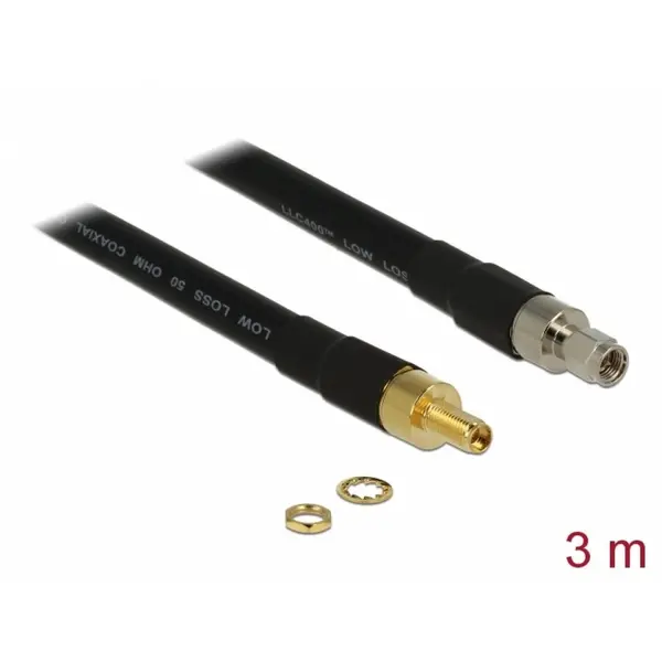Delock Cablu antena SMA plug la SMA jack CFD400 LLC400 3m low loss, Delock 13007