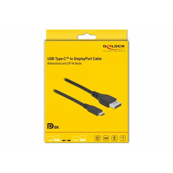 Delock Cablu bidirectional USB Type-C la DisplayPort (DP Alt Mode) 8K60Hz/4K240Hz 1.5m (DP 8K certificat), Delock 86040
