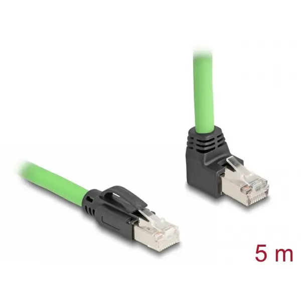 Delock Cablu de retea RJ45 Cat.6A SFTP drept/unghi sus TPU 5m Verde pentru medii industriale, Delock 80894