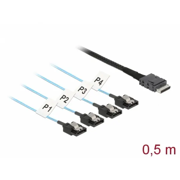 Delock Cablu OCuLink SFF-8611 la 4 x SATA 7 pini 0.5m metal, Delock 85468