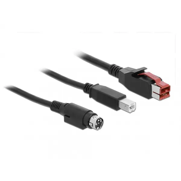 Delock Cablu PoweredUSB 24V la USB-B + Hosiden Mini-DIN 3 pini 3m pentru POS/terminale, Delock 85489