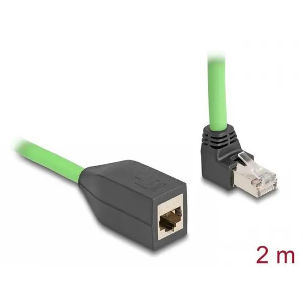 Delock Cablu prelungitor de retea RJ45 Cat.6A SFTP drept/unghi sus TPU 2m Verde pentru medii industriale, Delock 80884